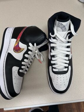 Nike Men’s High-Top Athletic Shoes Black White with Multicolor Swoosh